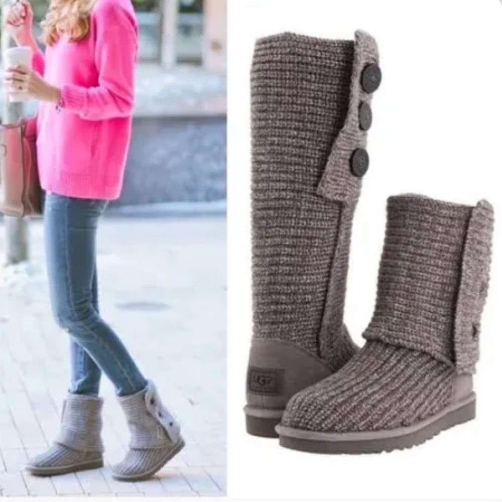 UGG Cardy Taupe Sweater Boots with Button Detail